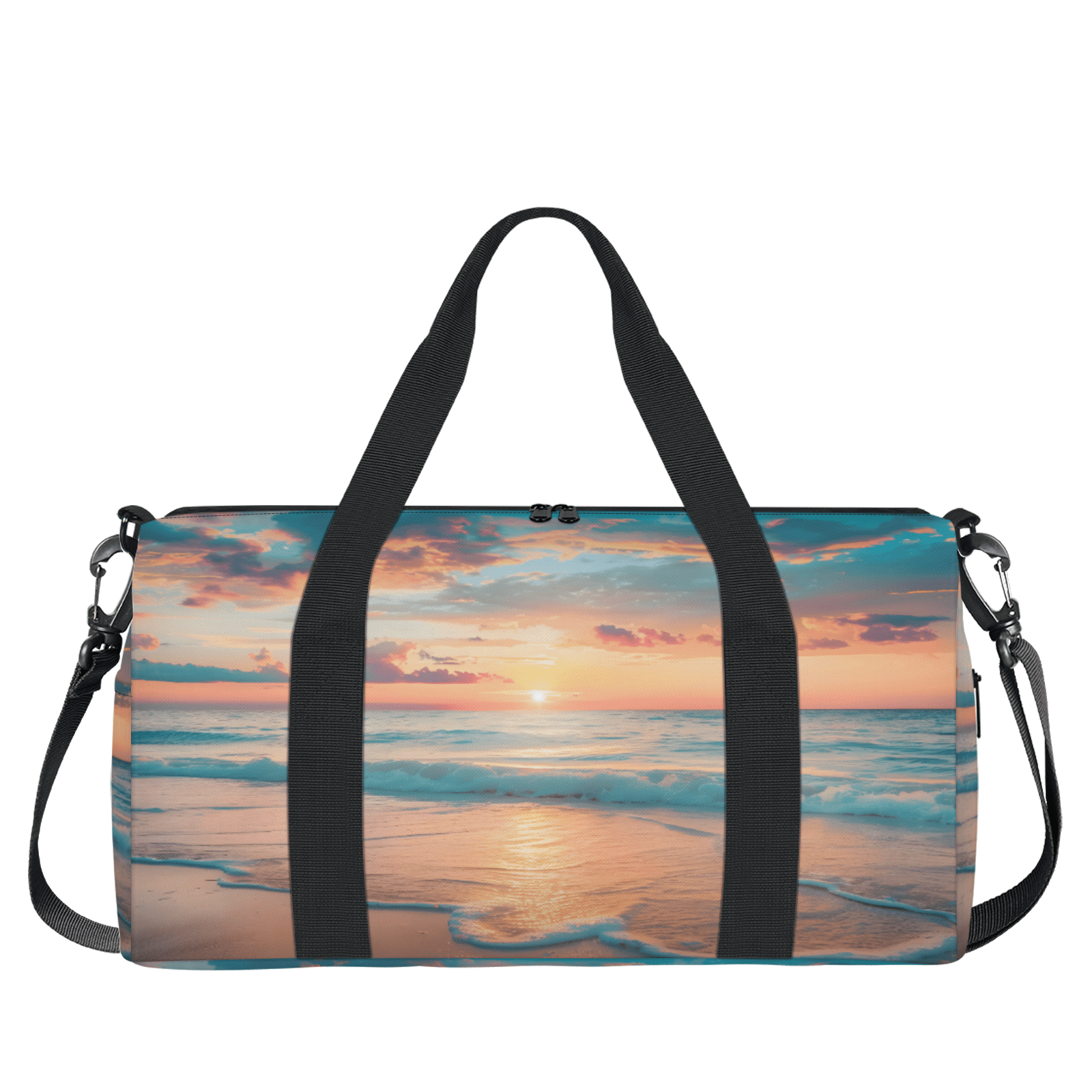 Herdesigns Ocean Beach Sunrise Sunset Gym Bag for Women, Duffle Bag for Travel Sport, Lightweight Waterproof Carry on Weekender Overnight Dance Yoga Workout Bags