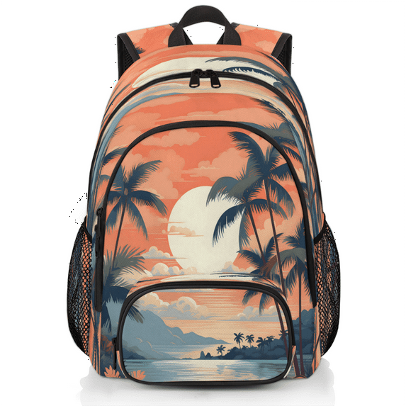 Herdesigns Ocean Beach Tropical Palm Leaves Laptop Backpack for Women Men, 18.3 Inch Large Computer Backpacks Fashion Teacher Nurse Bag Casual Daypack for Work Travel