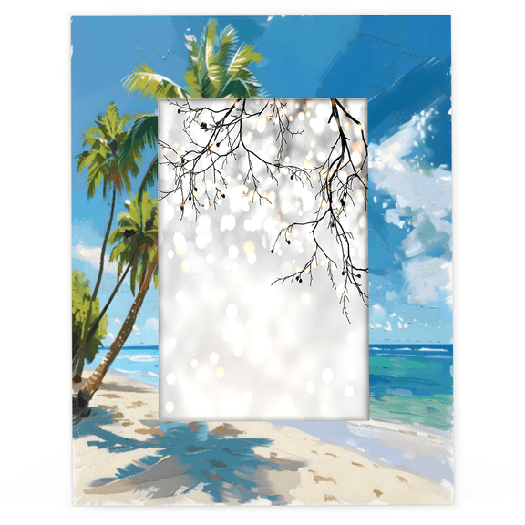 Herdesigns Ocean Beach Tropical Palm Tree 4x6 Picture Frame Wood Photo Frame Table Display or Wall Hanging Decoration for Vertical or Horizontal Display