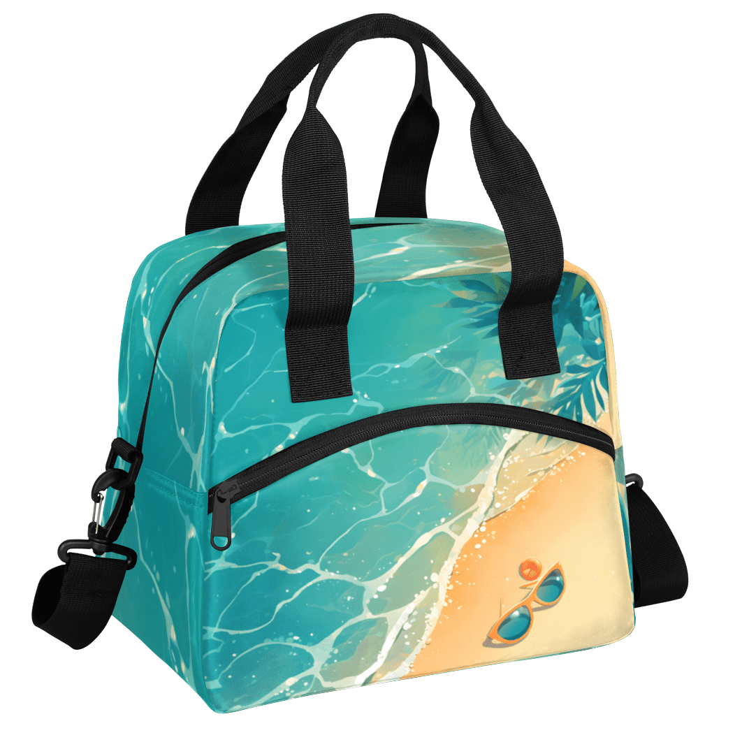 Herdesigns Ocean Insulated Lunch Bag for Women Men Adults Large Reusable Lunch Box Tropical Island Coastal Leakproof Cooler Tote Bags with Adjustable Shoulder Strap