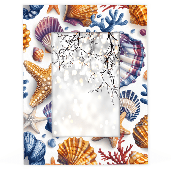 Herdesigns Ocean Nautical 4x6 Picture Frame Starfish Seashell Wood Photo Frame Table Display or Wall Hanging Decoration for Vertical or Horizontal Display