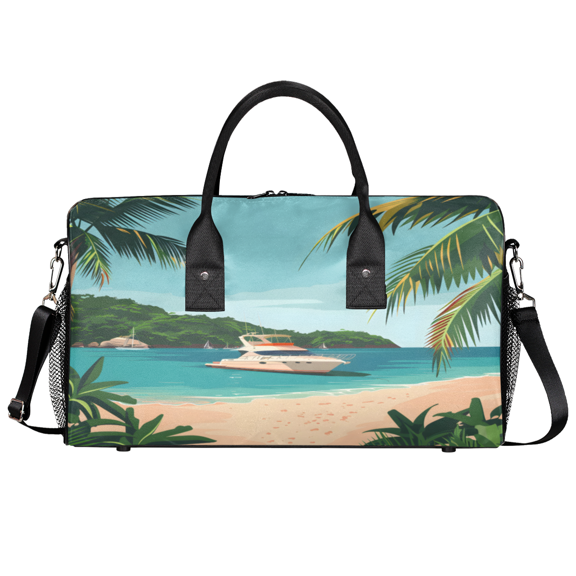 Herdesigns Ocean Scenic Travel Gym Bag, Ocean Beach Palm Trees Sports Duffle Bag Waterproof Lightweight Weekend Carry On Tote for Men Women