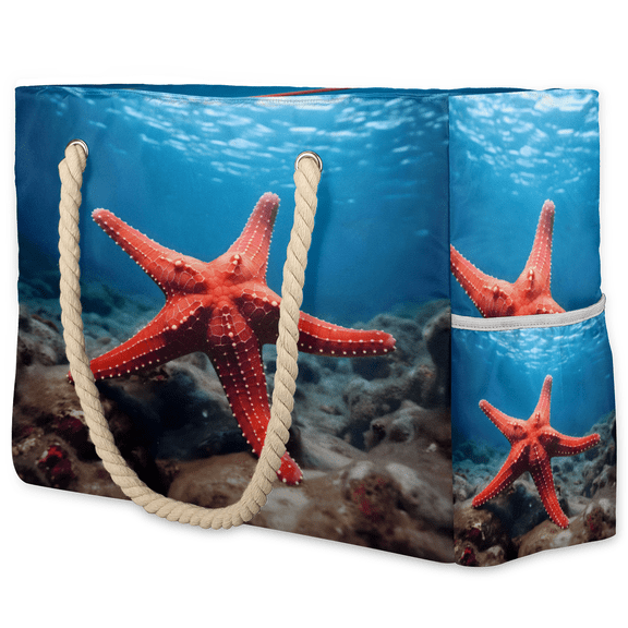 Herdesigns Ocean Sea Starfish Tote Beach Bag for Women Ladies Large Zipper Beach Bags Waterproof Sandproof Summer Gym Swim Pool Travel Bag