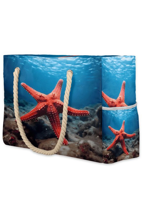 Ocean Sea Starfish Tote Beach Bag for Women Ladies Large Zipper Beach Bags Waterproof Sandproof Summer Gym Swim Pool Travel Bag