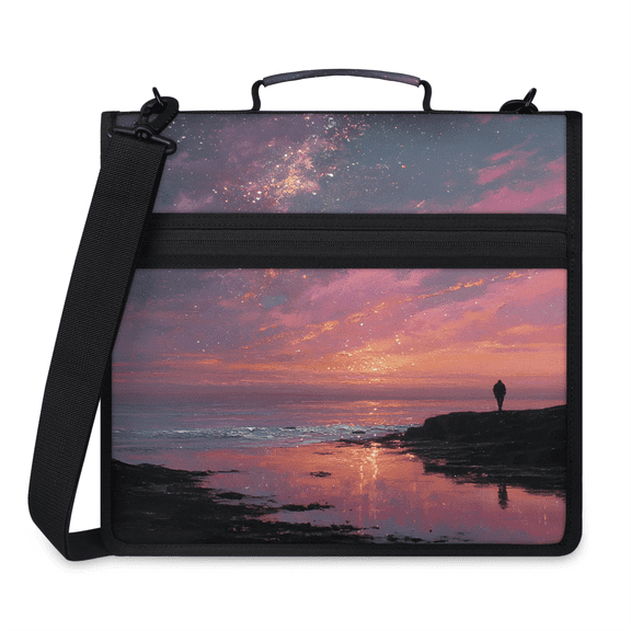 Herdesigns Ocean Sea Zipper Binder 1.5 Inch 3 D-Rings with Shoulder Strap & Handle, Waterproof Galaxy Star Binder Organizer Bag for 13 Inch Laptop