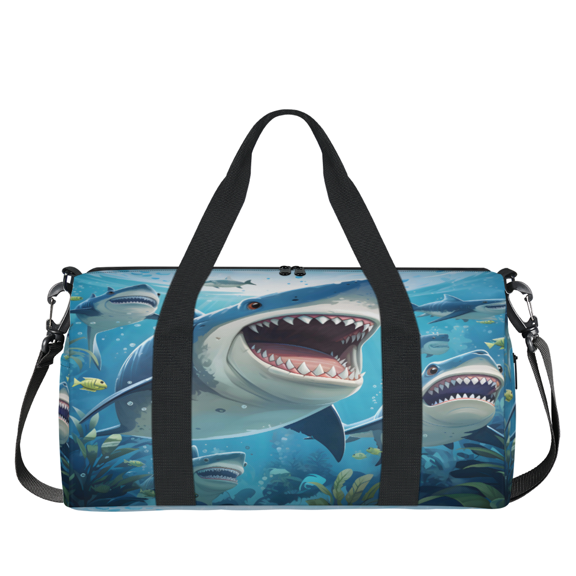 Herdesigns Ocean Shark Gym Bag for Women, Duffle Bag for Travel Sport, Lightweight Waterproof Carry on Weekender Overnight Dance Yoga Workout Bags