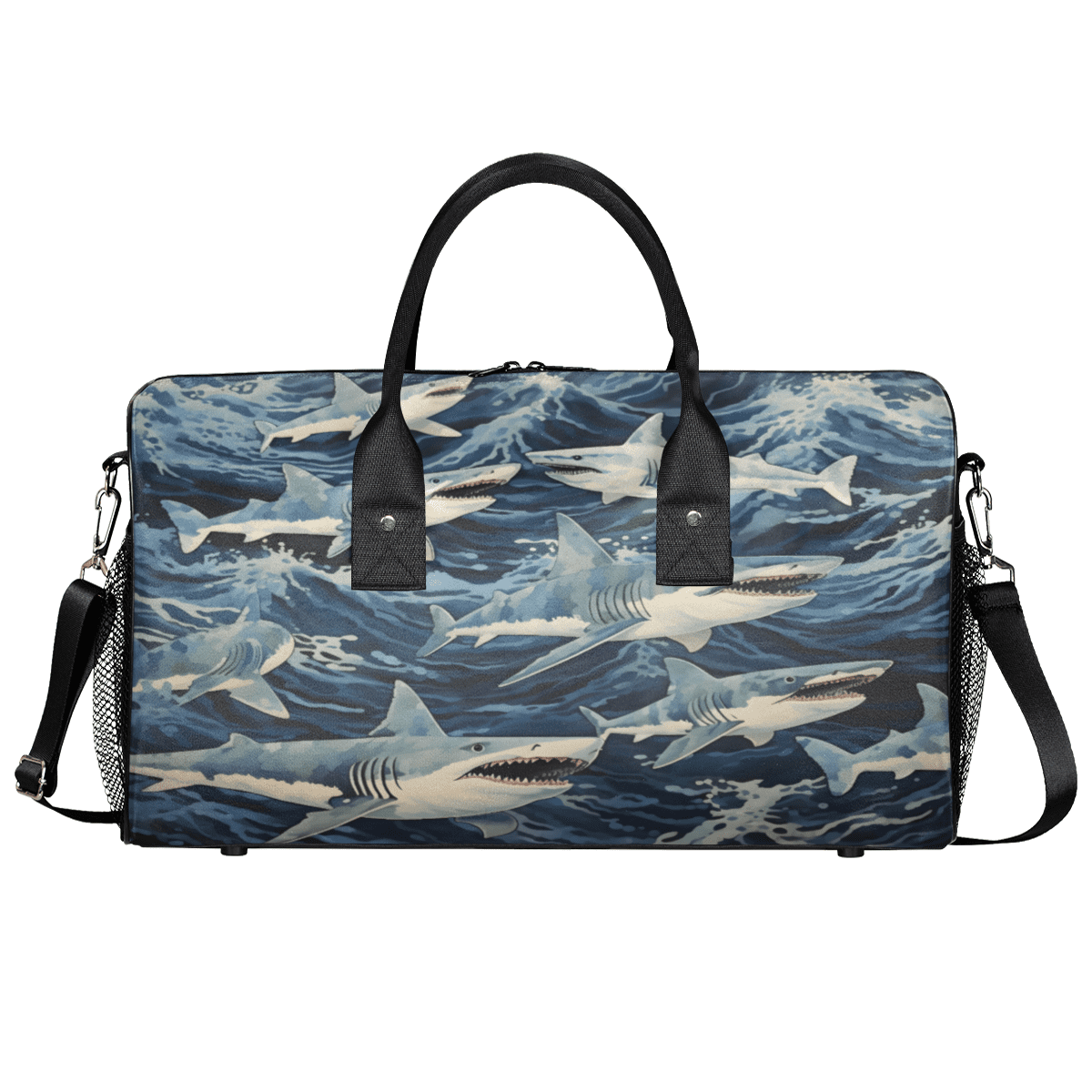 Herdesigns Ocean Sharks Gym Duffle Bag for Men Women, Travel Sports Bag Waterproof Lightweight Weekend Carry On Tote