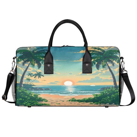 Herdesigns Ocean Sunrise Sunset Travel Gym Bag, Palm Trees Sports Duffle Bag Waterproof Lightweight Weekend Carry On Tote for Men Women