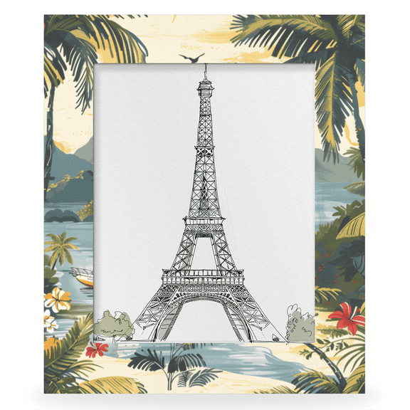 Herdesigns Ocean Theme 8x10 Picture Frame, Beach Palm Tree Ship Wood Photo Frame for Wall & Tabletop, Vertical & Horizontal Display Home Decor