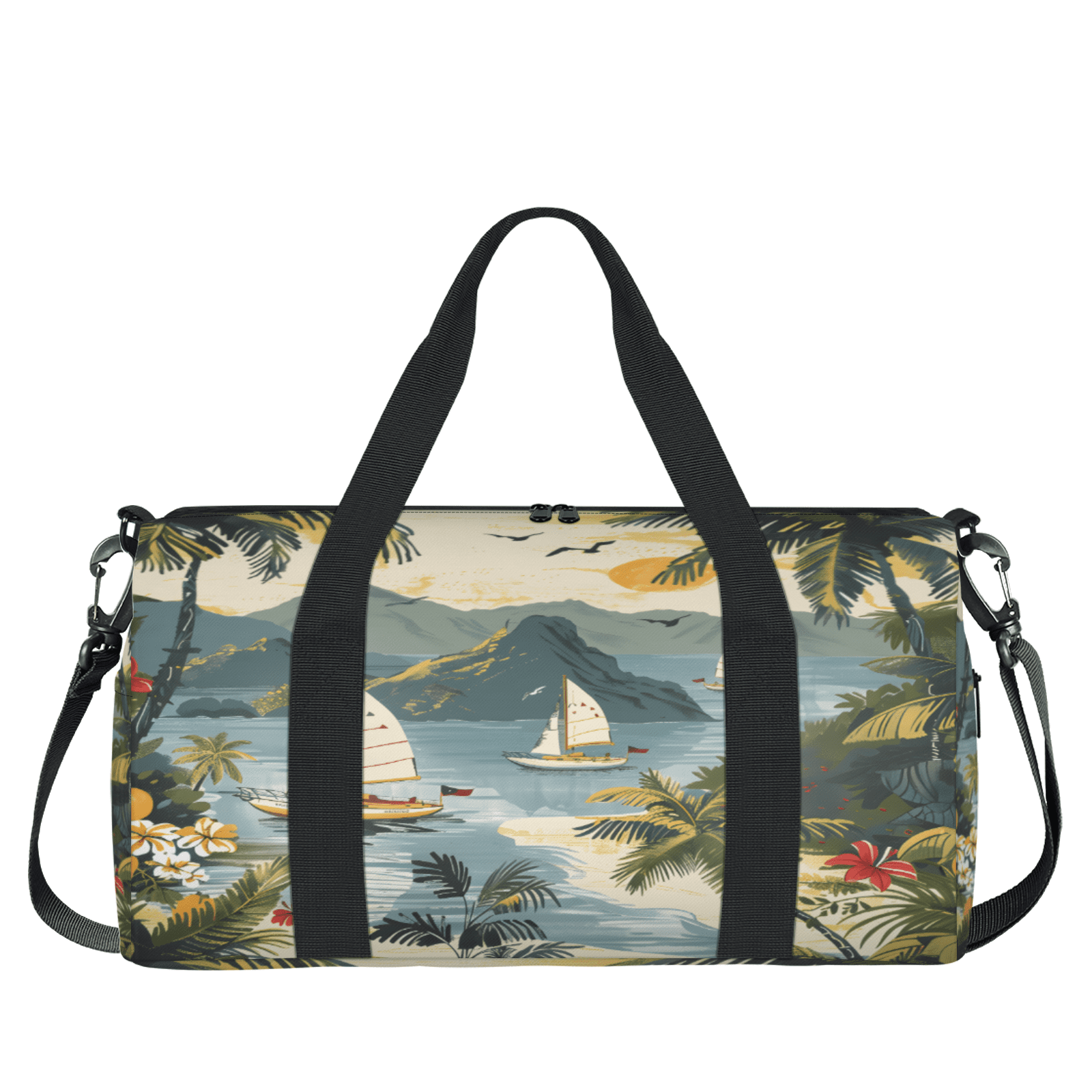 Herdesigns Ocean Theme Travel Duffle Bag Sports Yoga Weekender Overnight Carry on Workout Bags Lightweight Waterproof Gym Tote Bag for Women Beach Palm Tree Ship