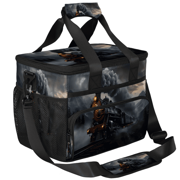 Herdesigns Old Steam Train Large Lunch Box for Adults Women Men with Adjustable Shoulder Strap, Insulated Reusable Lunch Bag Leakproof Cooler Tote Bag