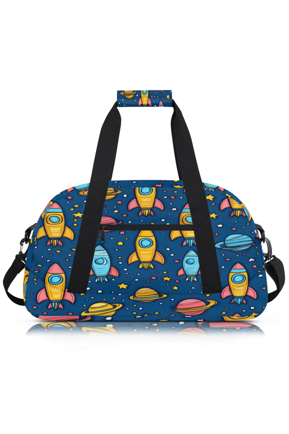 Outer Space Duffle Bag for Women & Men, Cartoon Rocket Gym Bag Dance Bag Overnight Bag Carry On Weekender Travel Bag
