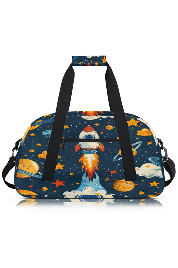 Outer Space Duffle Bag for Women & Men, Rocket Planets Gym Bag Dance Bag Overnight Bag Carry On Weekender Travel Bag