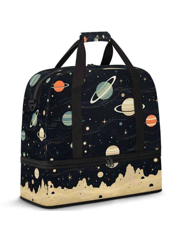 Outer Space Foldable Travel Duffle Bag for Women and Men Lightweight Carry On Overnight Bag Nebula Universe Planet Theme Gym Luggage Weekender Bags with Shoe Compartment