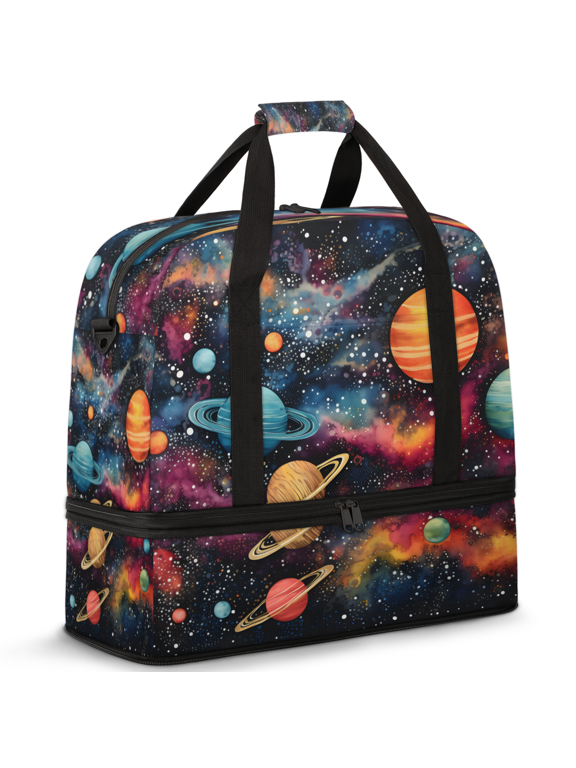 Outer Space Foldable Travel Duffle Bag for Women and Men Lightweight Carry On Overnight Bag Solar System Universe Gym Luggage Weekender Bags with Shoe Compartment