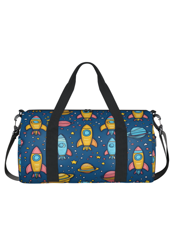 Outer Space Gym Bag for Women, Duffle Bag for Travel Sport, Cartoon Rocket Lightweight Waterproof Carry on Weekender Dance Yoga Workout Bags