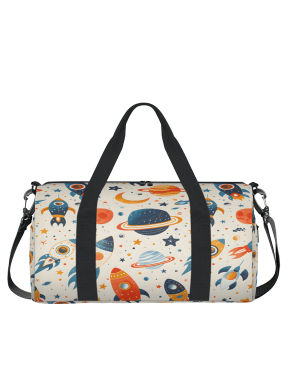 Outer Space Gym Bag for Women, Duffle Bag for Travel Sport, Galaxy Rocket Planet Lightweight Waterproof Carry on Weekender Dance Yoga Workout Bags