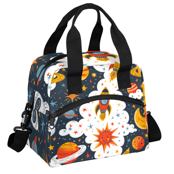 Herdesigns Outer Space Insulated Lunch Bag for Women Men Adults Large Reusable Lunch Box Space Rocket Leakproof Cooler Tote Bags with Adjustable Shoulder Strap