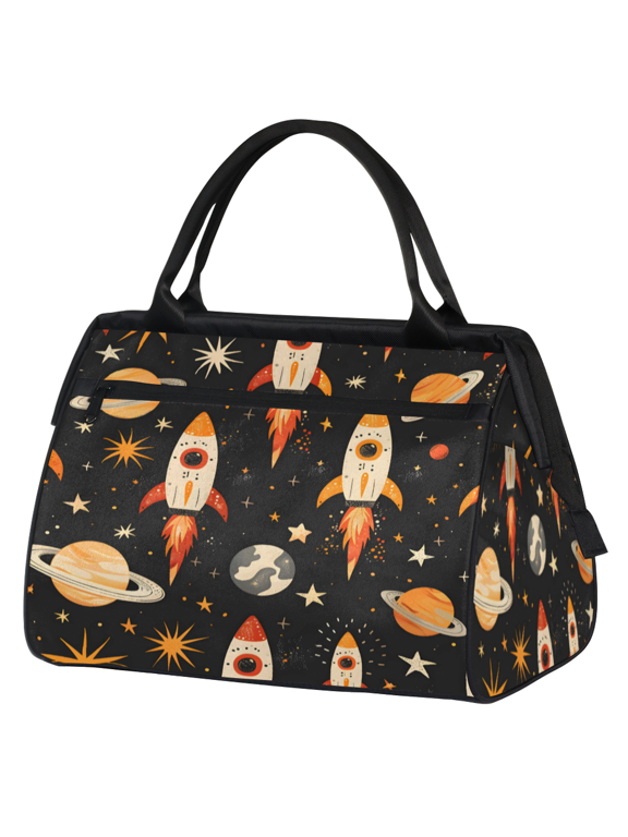 Outer Space Rocket Planets Travel Duffle Bag for Women Men, Waterproof Weekender Carry On Bag, Sport Gym Overnight Tote Hospital Personal Item Bag