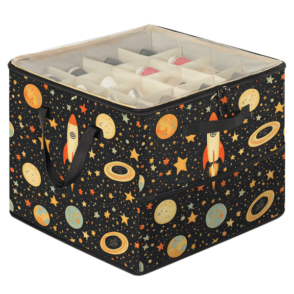 Herdesigns Outer Space Shoe Organizer for Closet, Large Shoe Storage Box, Stackable, Space Saving, Foldable, Rocket Star Shoes Organizer Bin with Clear Cover, 4 Reinforced Handles