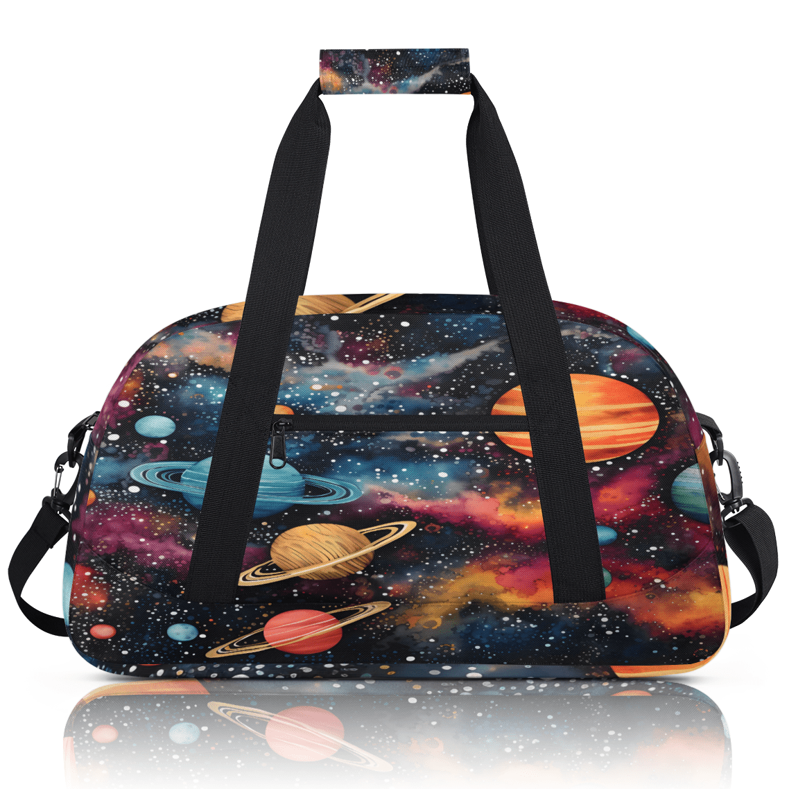 Herdesigns Outer Space Sports Duffle Bag for Women & Men, Solar System Universe Gym Bag Dance Bag Overnight Bag Carry On Weekender Travel Bag