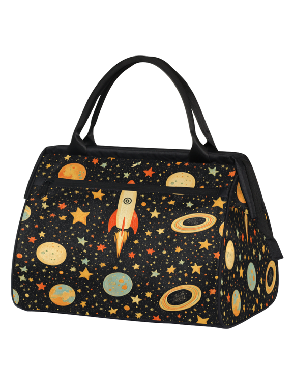 Outer Space Travel Duffle Bag for Women Men, Waterproof Weekender Carry On Bag, Sport Gym Overnight Tote Hospital Personal Item Bag Rocket Star