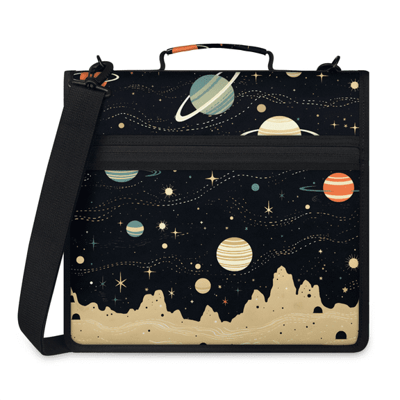 Herdesigns Outer Space Zipper Binder 1.5 Inch 3 D-Rings with Shoulder Strap & Handle, Waterproof Nebula Universe Planet Theme Binder Organizer Bag for 13 Inch Laptop