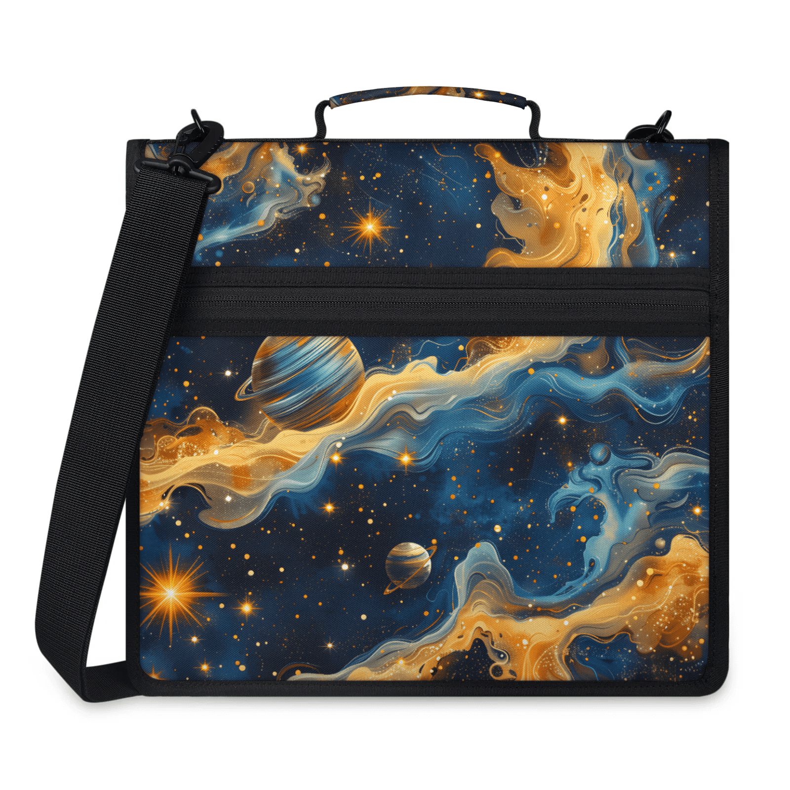 Herdesigns Outer Space Zipper Binder 1.5 Inch 3 D-Rings with Shoulder Strap & Handle, Waterproof Universe Planet Rocket Binder Organizer Bag for 13 Inch Laptop