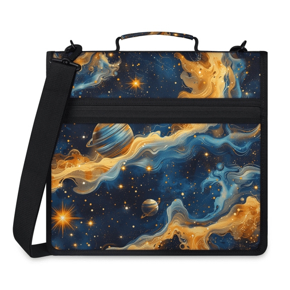 Herdesigns Outer Space Zipper Binder 1.5 Inch 3 D-Rings with Shoulder Strap & Handle, Waterproof Universe Planet Rocket Binder Organizer Bag for 13 Inch Laptop
