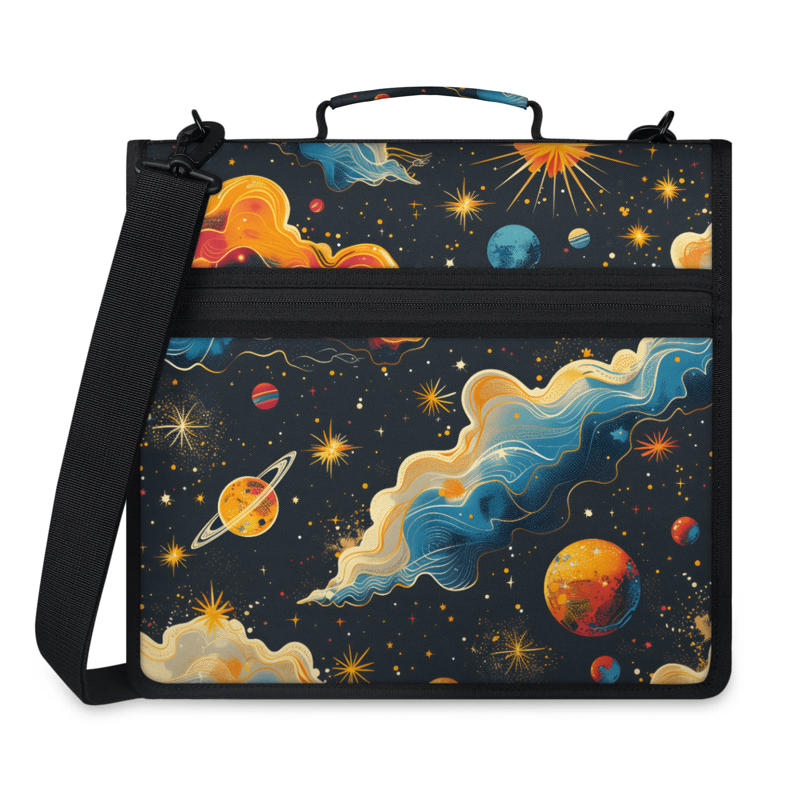 Herdesigns Outer Space Zipper Binder 1.5 Inch 3 D-Rings with Shoulder Strap & Handle, Waterproof Galaxy Star Binder Organizer Bag for 13 Inch Laptop