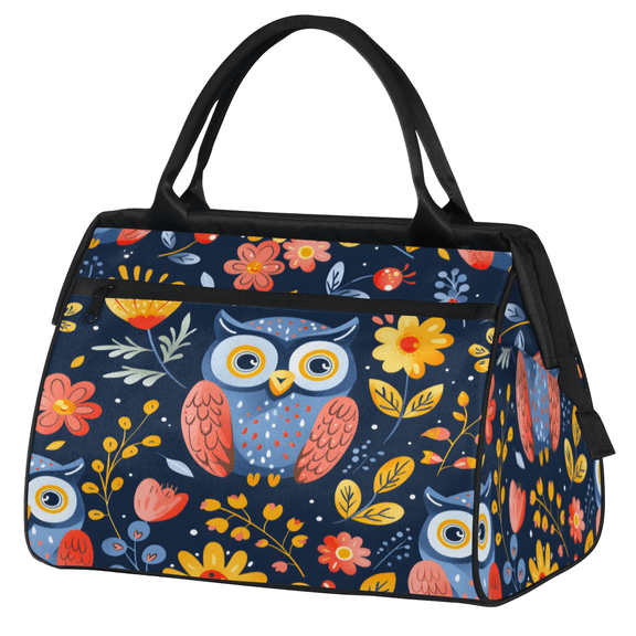 Herdesigns Owl Travel Duffle Bag for Women Men, Waterproof Weekender Carry On Bag, Sport Gym Overnight Tote Hospital Personal Item Bag Spring Flower