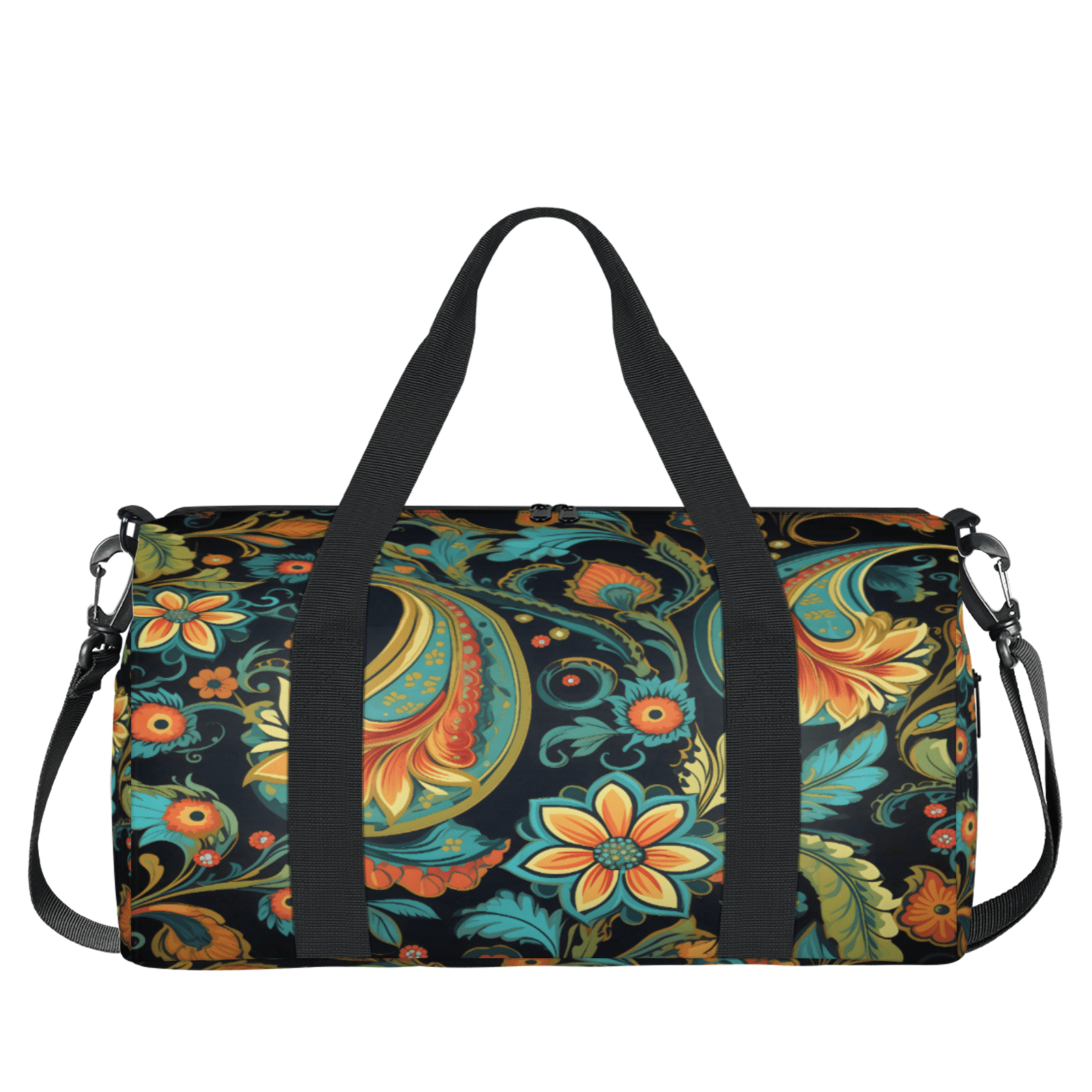 Herdesigns Paisley Flowers Gym Bag for Women, Duffle Bag for Travel Sport, Lightweight Waterproof Carry on Weekender Overnight Dance Yoga Workout Bags