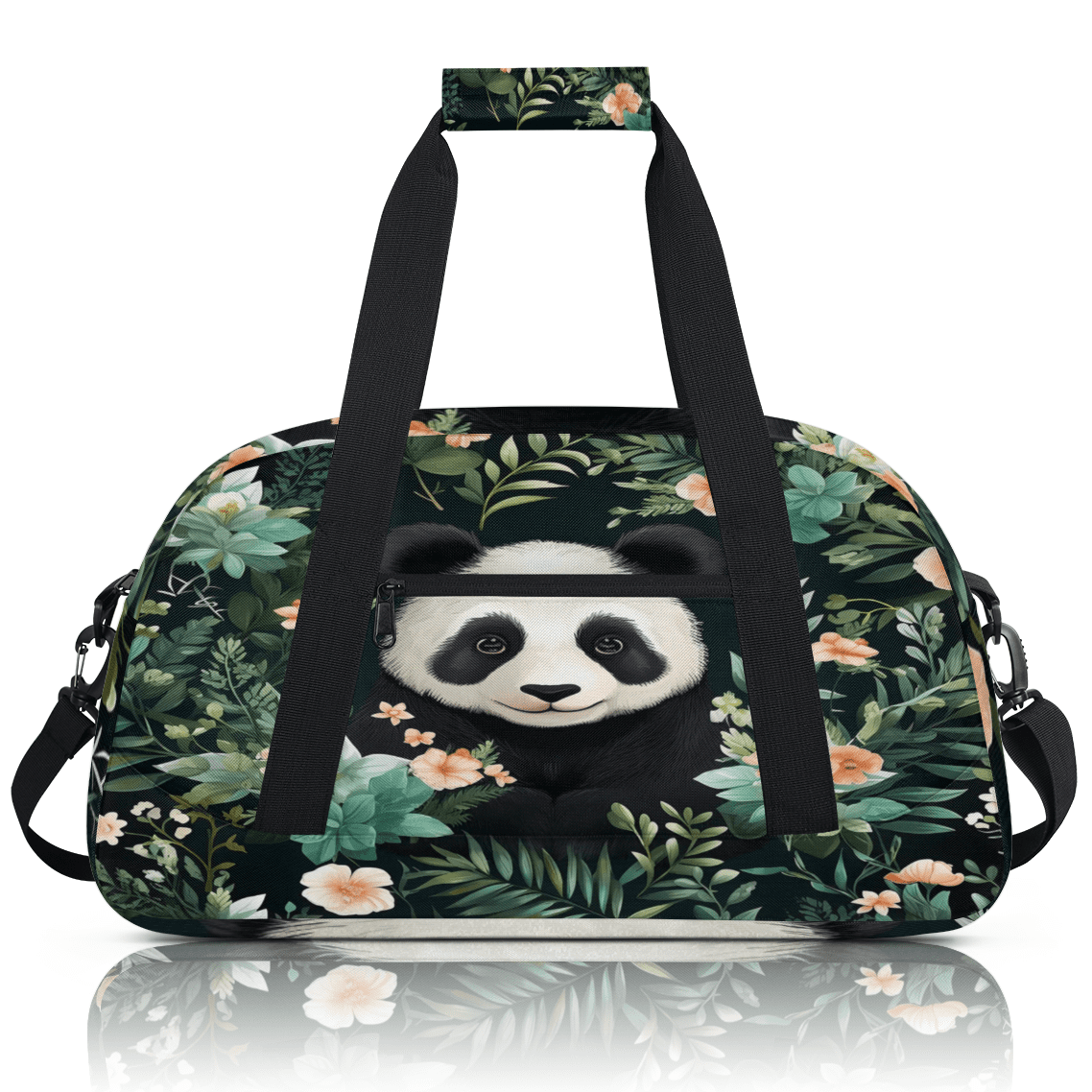 Herdesigns Panda Sports Duffle Bag for Women & Men, Panda Flowers Gym Bag Dance Bag Overnight Bag Carry On Weekender Travel Bag