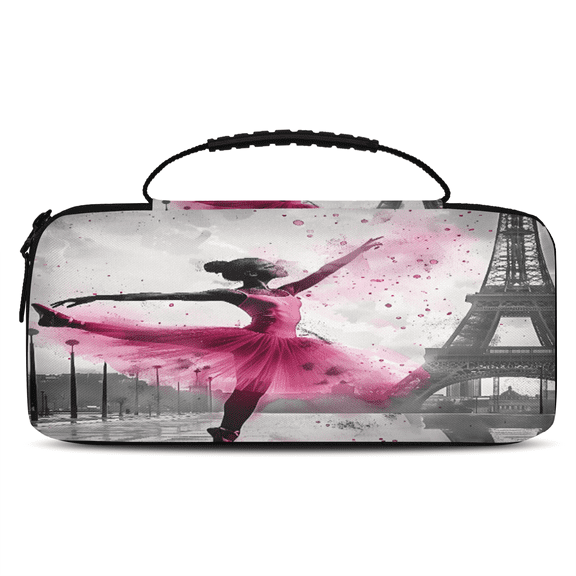 Herdesigns Paris Eiffel Tower Carry Case Compatible with Nintendo Switch 2017 & Oled 2021, with 20 Game Card Slots, Pink Portable Travel Carrying Case Pouch for Accessories & Games