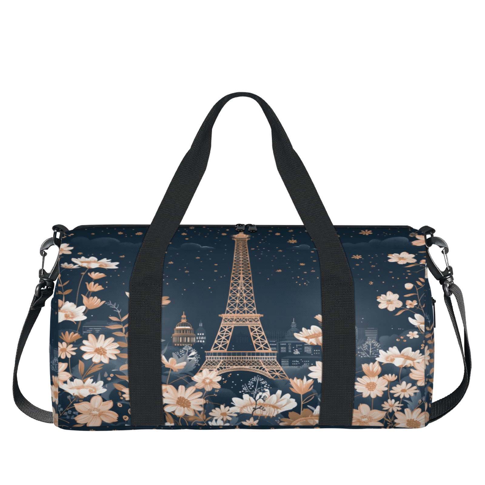 Herdesigns Paris Eiffel Tower Gym Bag for Women, Duffle Bag for Travel Sport, Flower Lightweight Waterproof Carry on Weekender Dance Yoga Workout Bags