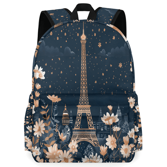 Herdesigns Paris Eiffel Tower Travel Backpack 16.3 Inch Casual Laptop Backpack for Men Women Adults Daily Daypack for Work Commuter, Flower
