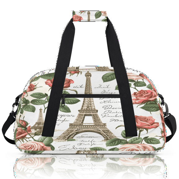 Herdesigns Paris Theme Sports Duffle Bag for Women & Men, Eiffel Tower Gym Bag Dance Bag Overnight Bag Carry On Weekender Travel Bag