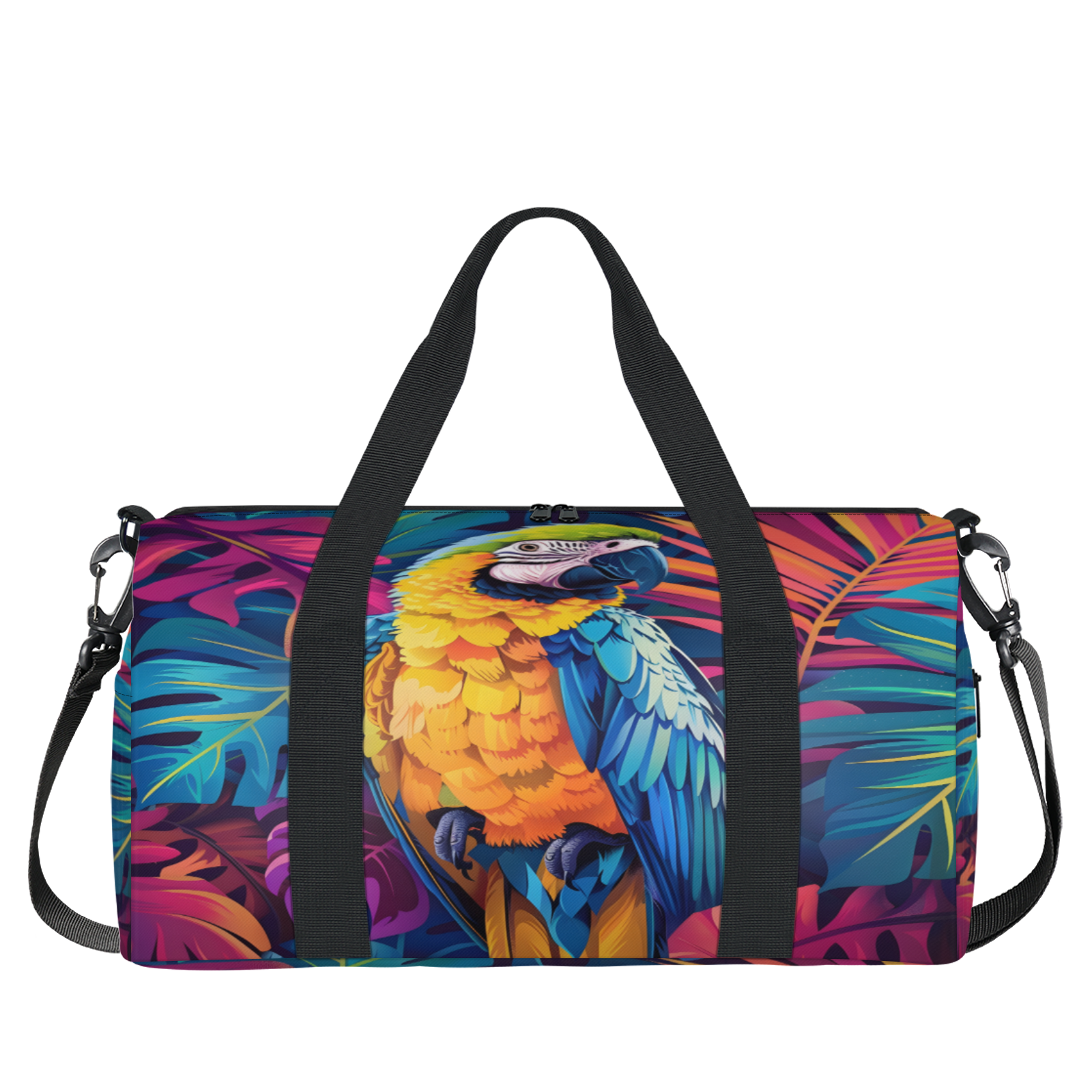 Herdesigns Parrot Travel Duffle Bag Sports Yoga Weekender Overnight Carry on Workout Bags Lightweight Waterproof Gym Tote Bag for Women Tropical Palm Leaves