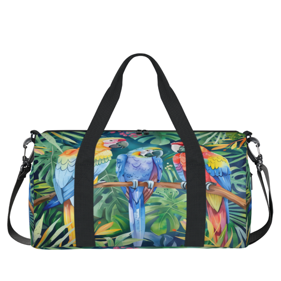 Herdesigns Parrot Tropical Palm Leaves Travel Duffle Bag Sports Yoga Weekender Overnight Carry on Workout Bags Lightweight Waterproof Gym Tote Bag for Women