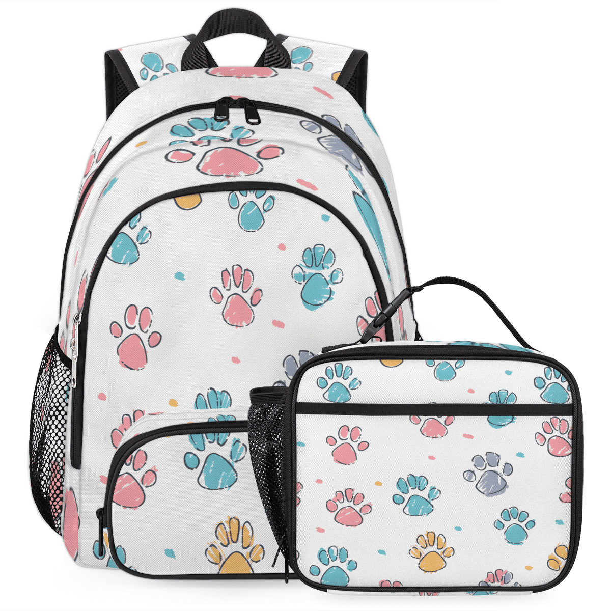 Herdesigns Paw Print Backpack with Lunch Box Puppy Dog Paw Lightweight ...