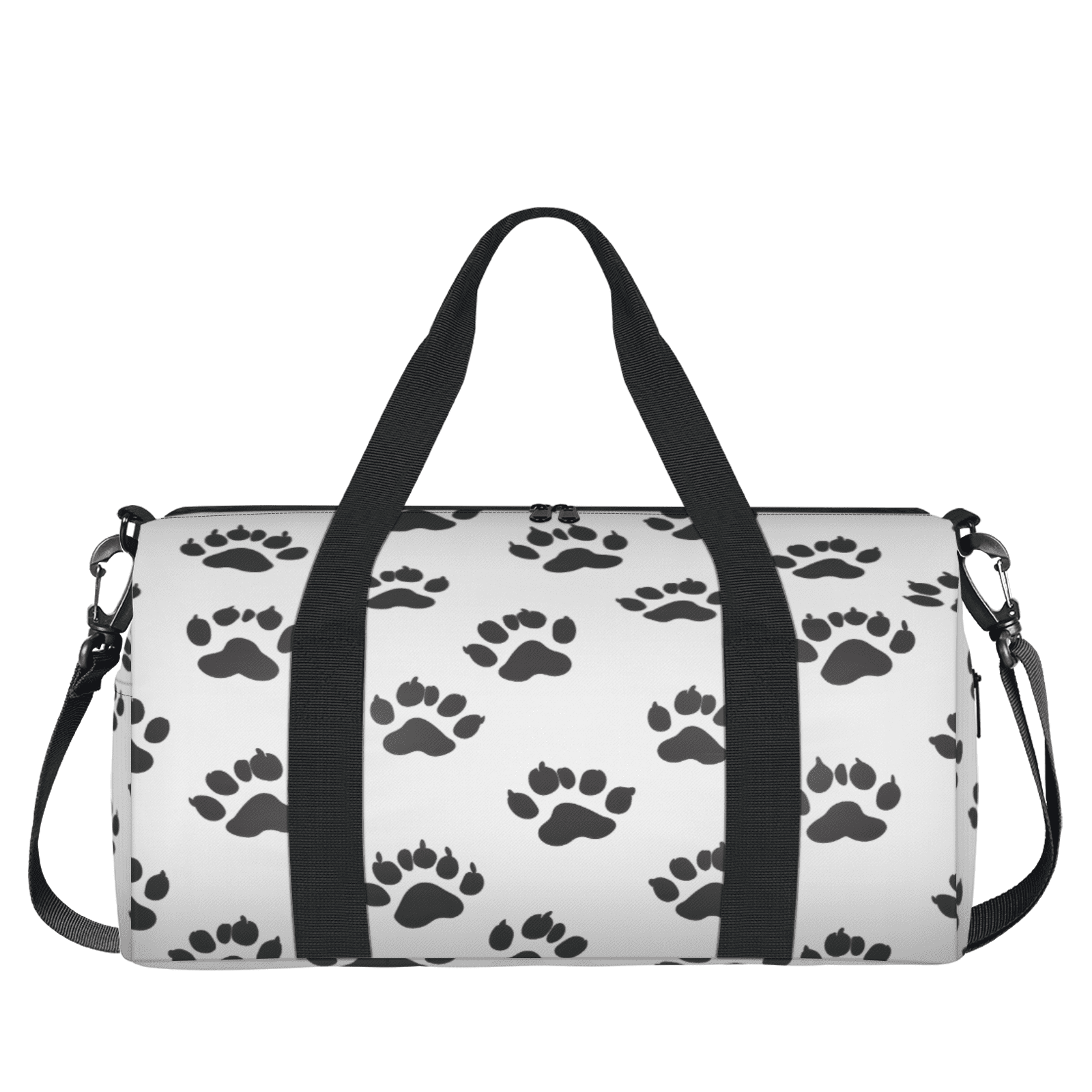 Herdesigns Paw Print Travel Duffle Bag Sports Yoga Weekender Overnight Carry on Workout Bags Lightweight Waterproof Gym Tote Bag for Women Black White Animal Print