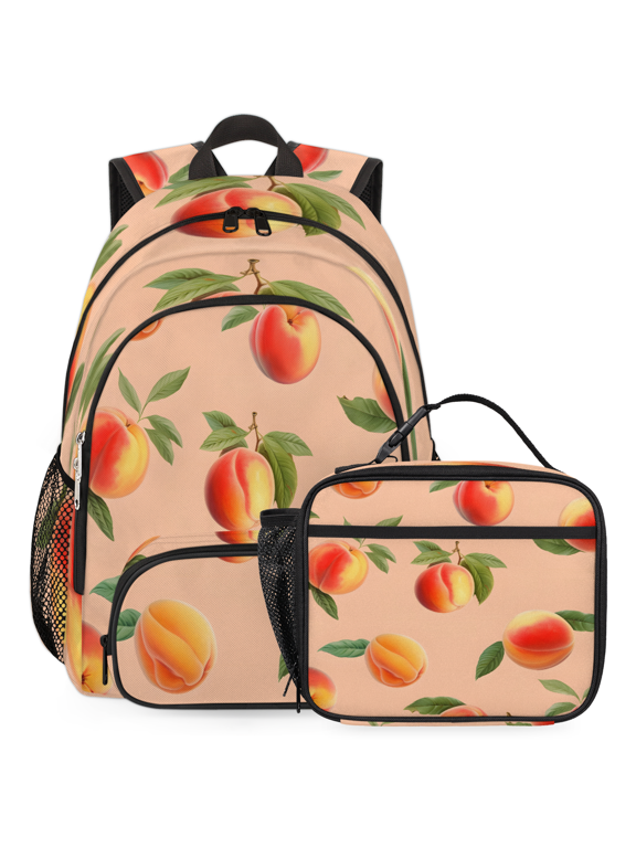 Peach Backpack with Lunch Box Peach Lightweight Large Travel Work Laptop Backpacks Set Casual Daypacks