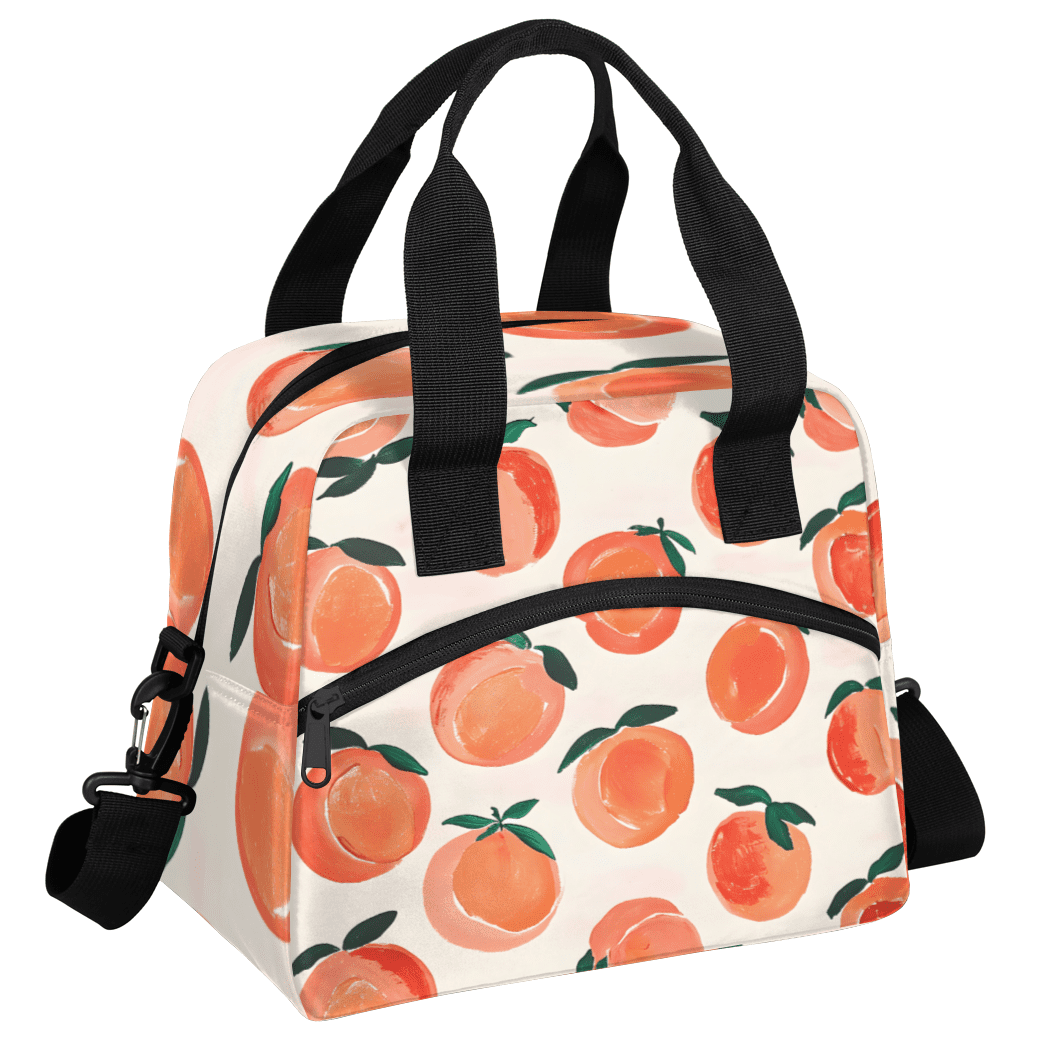 Herdesigns Peach Insulated Lunch Bag for Women Men Adults Large Reusable Lunch Box Cute Fruit Leakproof Cooler Tote Bags with Adjustable Shoulder Strap