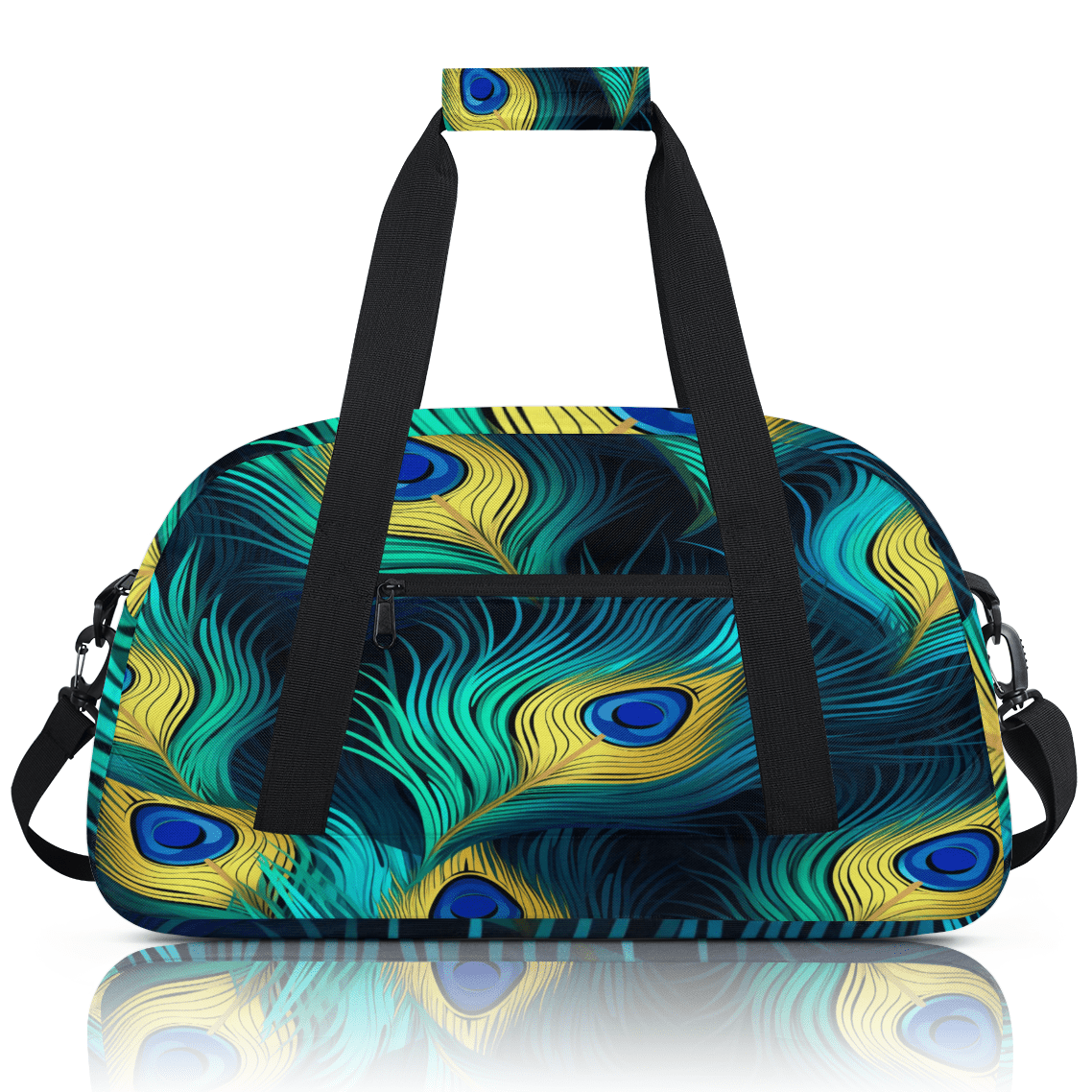 Herdesigns Peacock Bird Feathers Sports Duffle Bag for Women & Men, Gym Bag Dance Bag Overnight Bag Carry On Weekender Travel Bag
