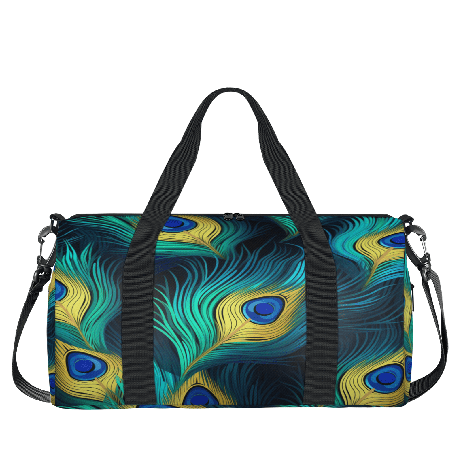 Herdesigns Peacock Bird Feathers Travel Duffle Bag Sports Yoga Weekender Overnight Carry on Workout Bags Lightweight Waterproof Gym Tote Bag for Women