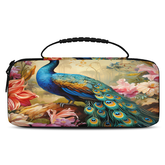Herdesigns Peacock Carry Case Compatible with Nintendo Switch 2017 & Oled 2021, with 20 Game Card Slots, Beautiful Bird Peacock Portable Travel Carrying Case Pouch for Accessories & Games