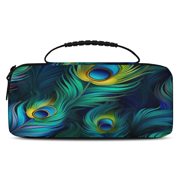 Herdesigns Peacock Feather Carry Case Compatible for Nintendo Switch OLED Model 2021/Switch 2017, Protective Travel Switch Carrying Case with 20 Game Card Slots for Switch Console & Accessories