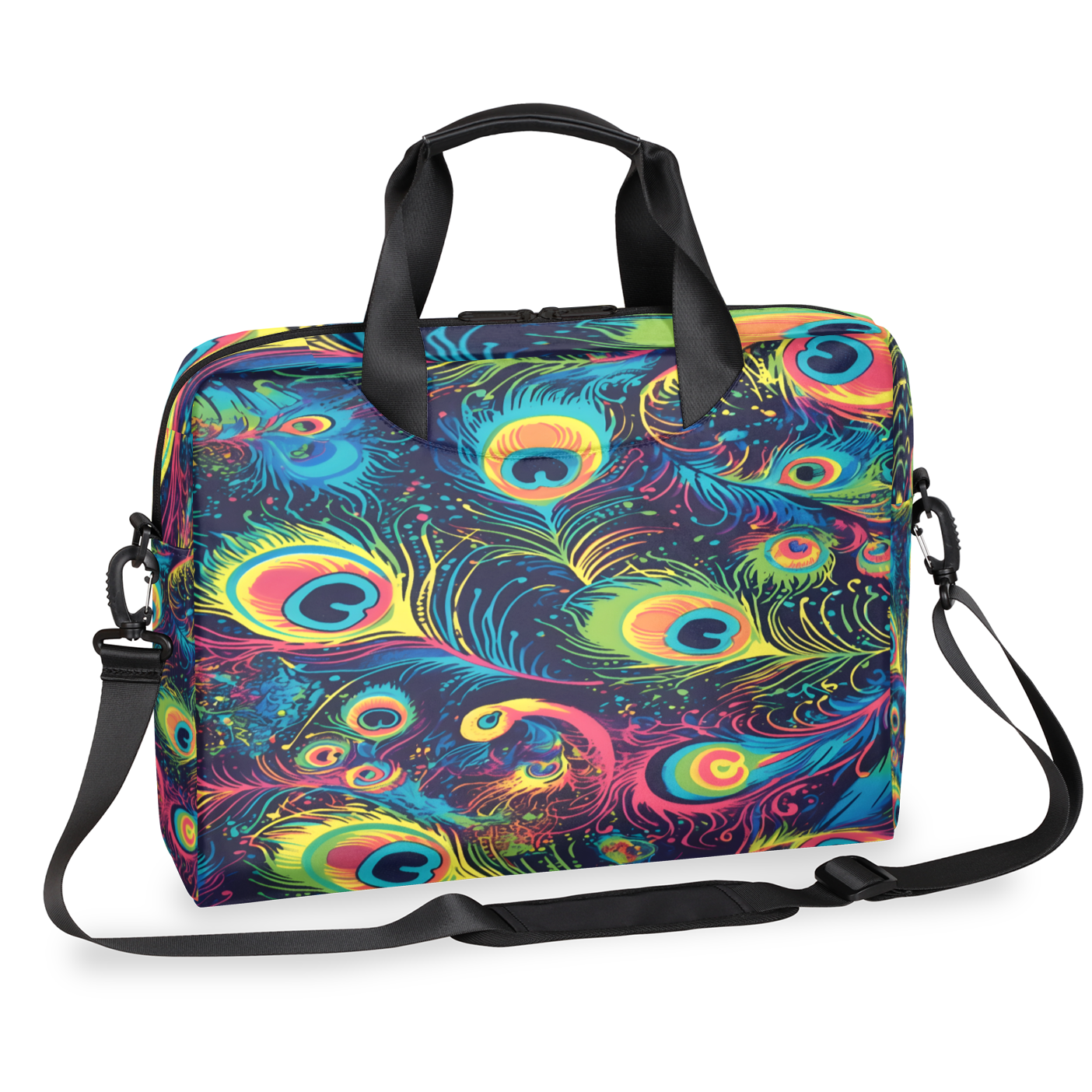Herdesigns Peacock Feather Laptop Bag for Women Men, Computer Case Briefcase Messenger Bags, 15-15.6 inch Laptop Sleeve Shoulder Bag