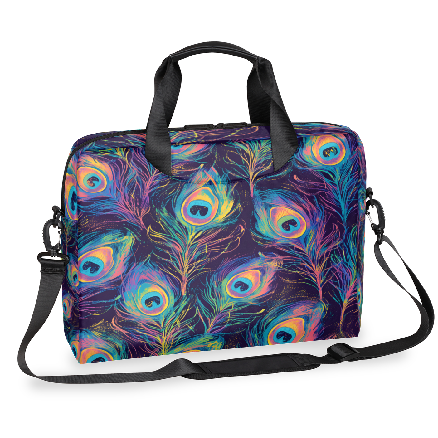 Herdesigns Peacock Feather Laptop Bag for Women Men, Computer Case Briefcase Messenger Bags, 15-15.6 inch Laptop Sleeve Shoulder Bag