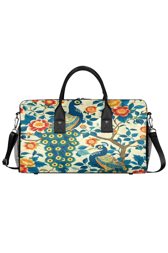 Peacock Gym Bag for Women Men, Travel Duffle Bag Lightweight Waterproof Carry on Weekender Overnight Tote for Dance Cheer Sport, Peacock Flower